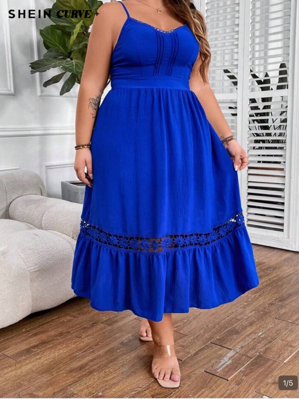 Blue Spaghetti Strap Midi Dress
